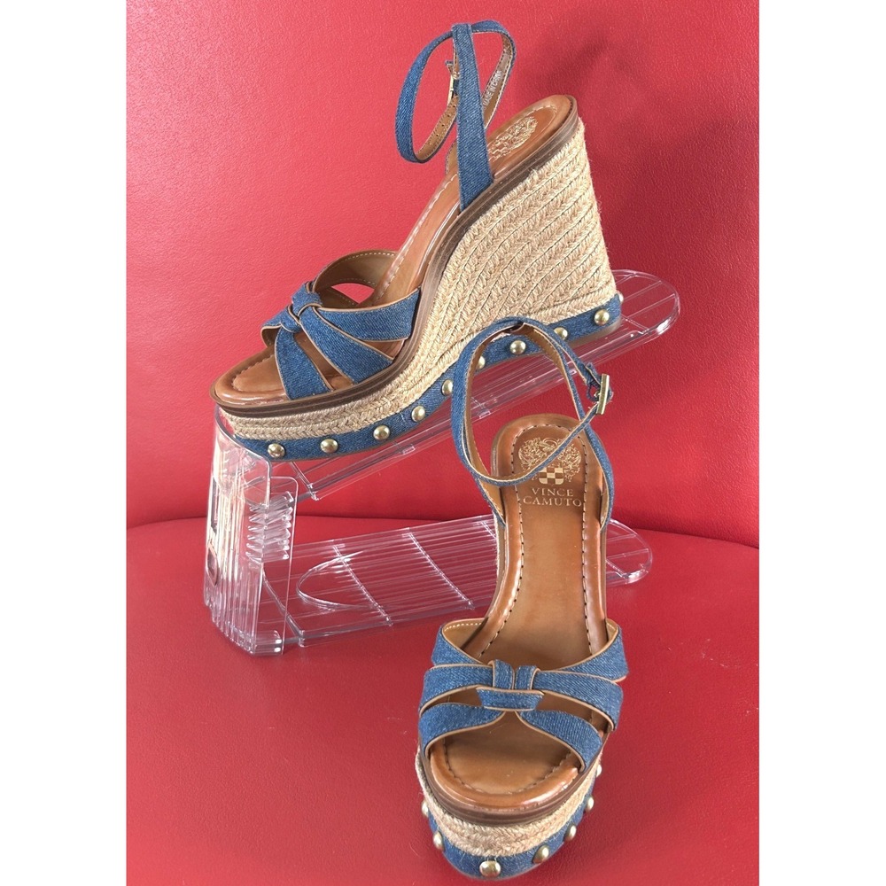 Vince Camuto Women's Denim Espadrille Wedge Sandals Studded Platform Poula 7.5 - Picture 12 of 12